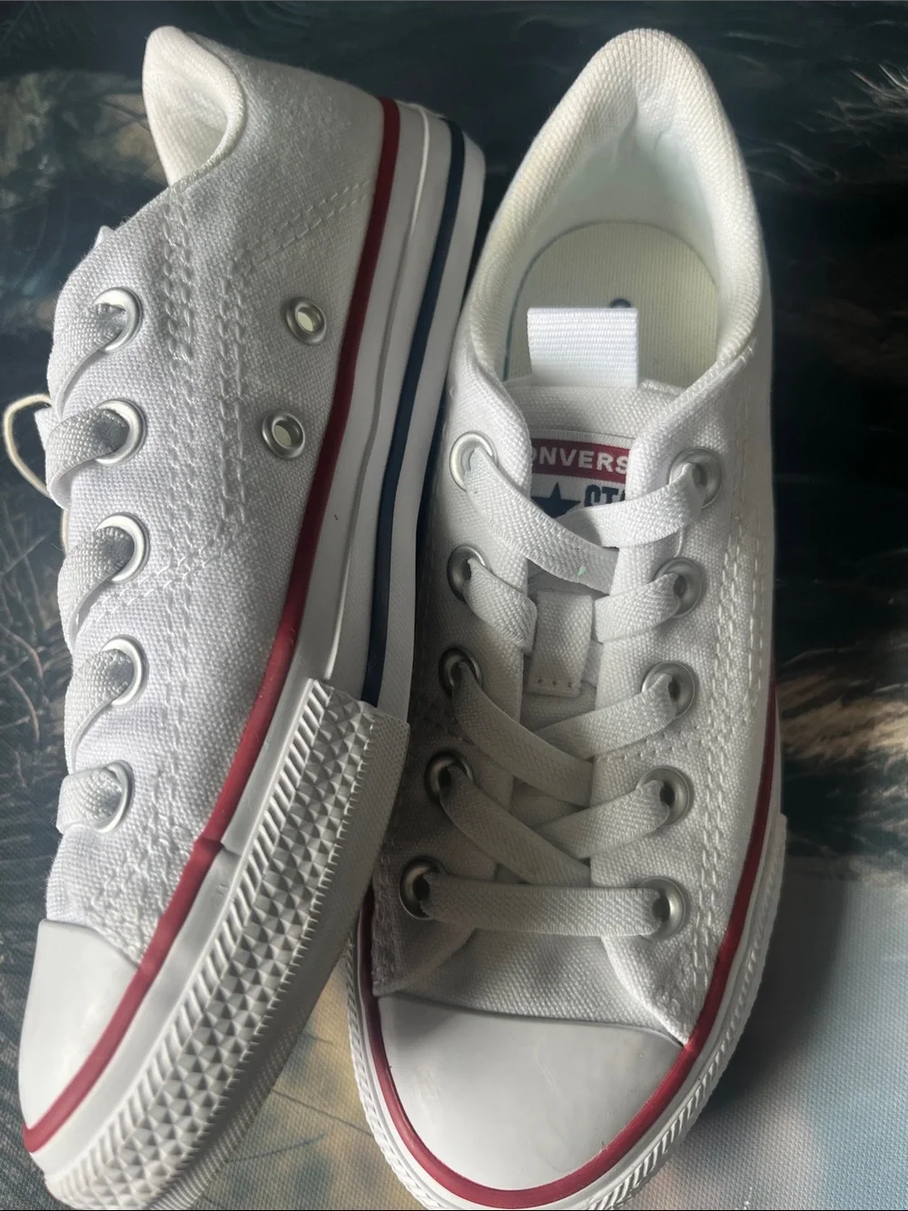 Converse Kids White Canvas Low Top Sneakers with Red Trim